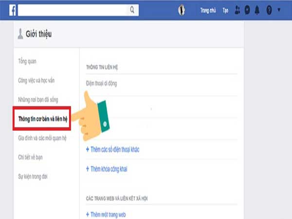 chọn mục "Thông tin cơ bản và liên hệ"