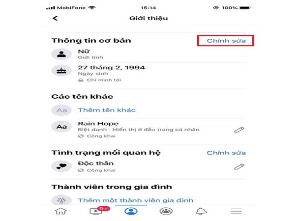 bạn nhấn vào nút "Chỉnh sửa"