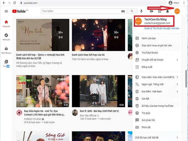 đăng nhập vào kênh YouTube bằng tài khoản Gmail cá nhân