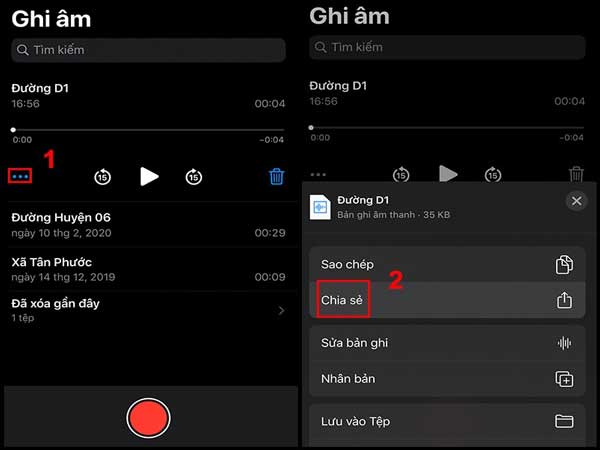 Thực hiện quay hoặc chọn file ghi âm