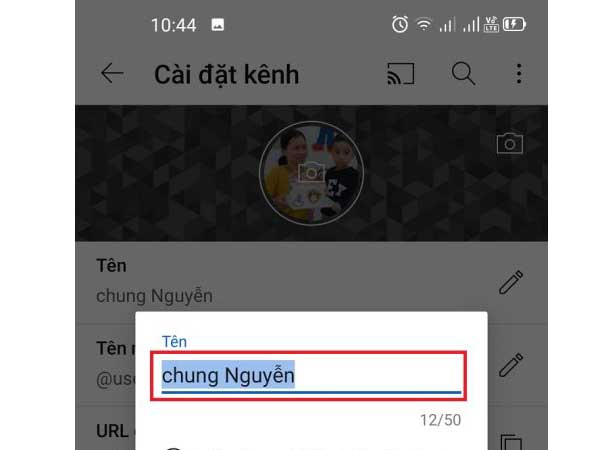Chọn mục "Tên" và thực hiện việc thay đổi bằng một cái tên khác