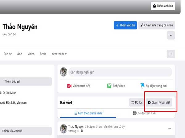 chọn mục Quản lý bài viết để tiếp tục