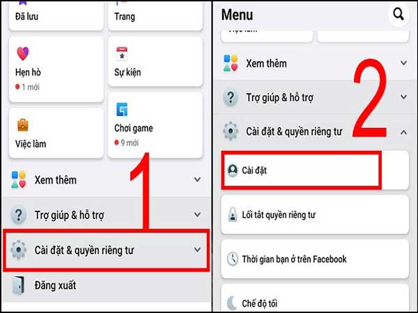 chọn "Cài đặt & quyền riêng tư"