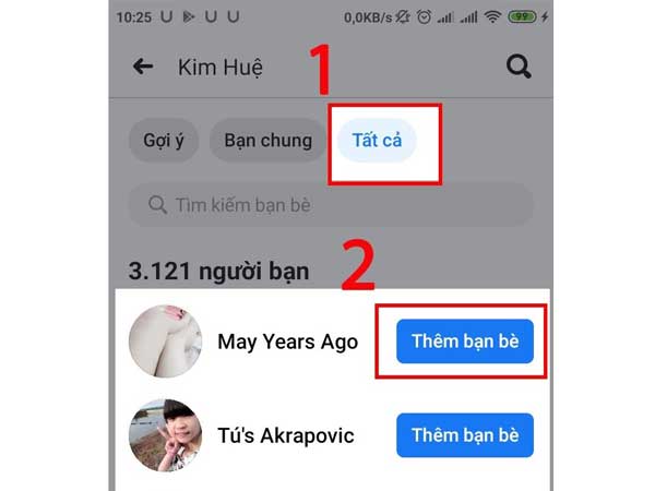 Lướt qua danh sách bạn bè và chọn nút "Thêm bạn bè"