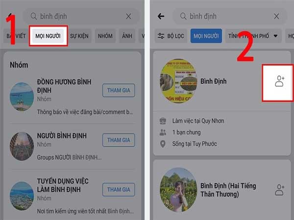 nhấn vào biểu tượng thêm bạn bè, nằm bên cạnh tài khoản Facebook