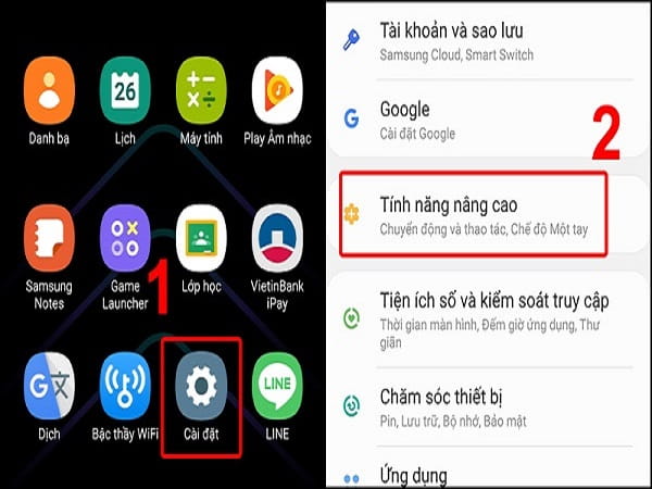 Chọn Tính năng nâng cao